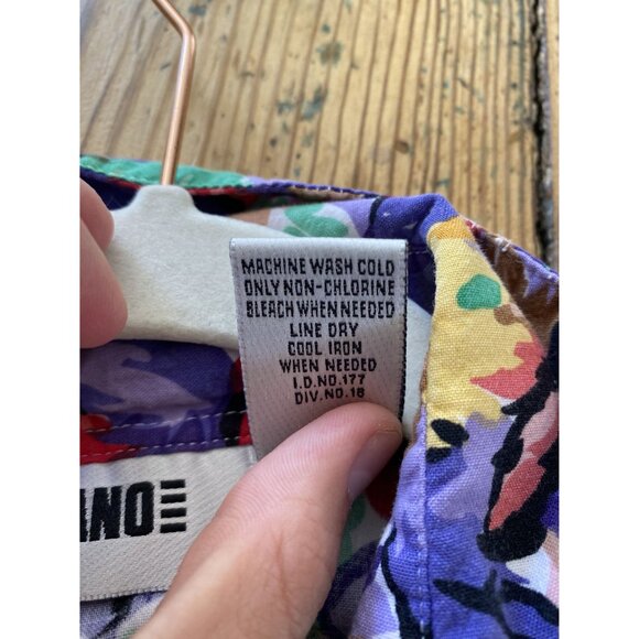 Vintage Gitano Womens Red Blouse L floral short sleeve button up collared cotton - Picture 5 of 6